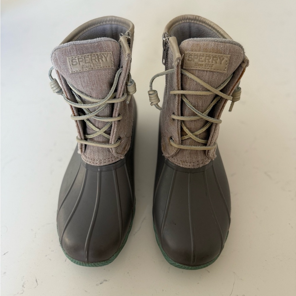 Sperry Gray and Teal Waterproof Duck Boots